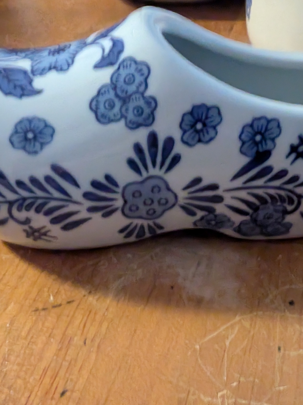Blue and White Floral Ceramic Decorative Shoe - Home Art